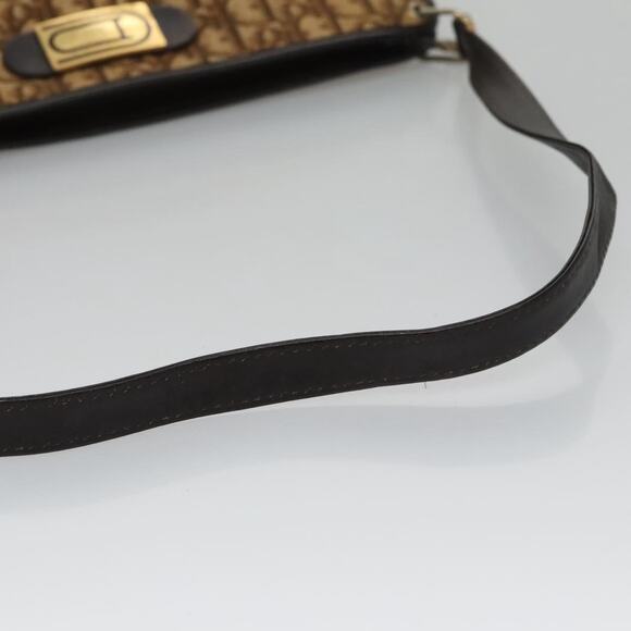 DIOR Trotter Canvas Shoulder Bag Beige Dark Brown Gold - Picture 7 of 12